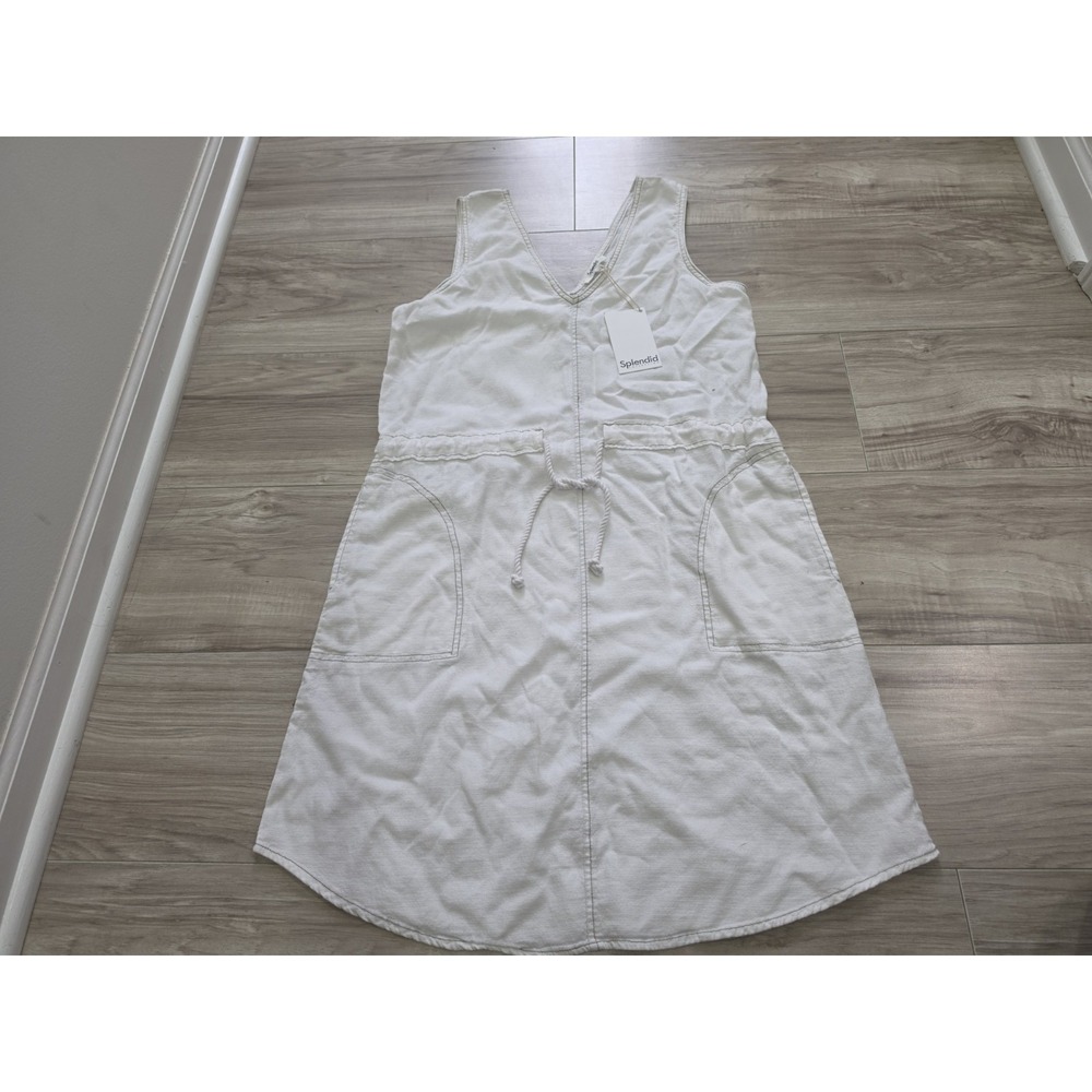 SPLENDID COLLECTION Dress White Sleeveless V Neck NWT Size XS Drawstring